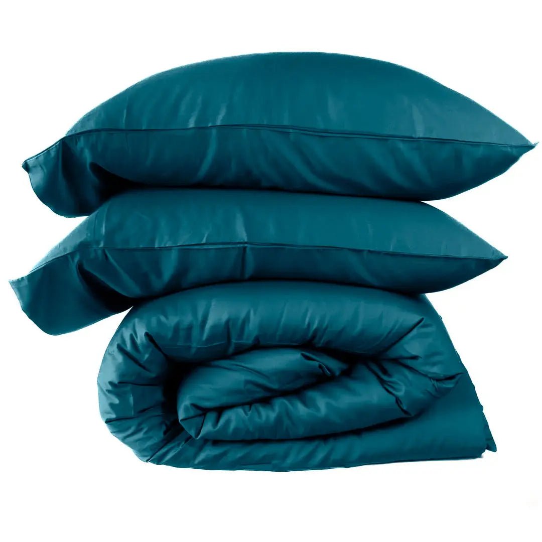 Pack Luxury Premium Peacock Blue: Plumón + Set de Funda de Plumón de Bambú - RimboccareLuxury Comfort Perú